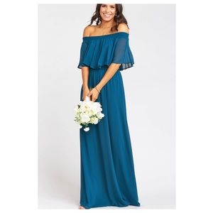 SMYM Hacienda Off Shoulder Maxi Deep Jade Chiffon
